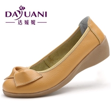 女鞋新款真皮护士坡跟牛筋底蝴蝶结女式单鞋妈妈鞋中老年女鞋批发