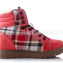 秋冬新款学院风格子拼色雪地靴保暖棉靴冬靴女靴子
