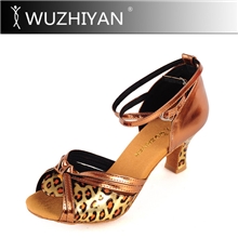 舞之燕正品拉丁舞鞋女中跟夏季新款软底豹纹女拉丁舞蹈凉鞋