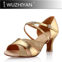 拉丁舞鞋女式中跟夏季新款软底防滑凉鞋可加胶底拉丁舞蹈鞋