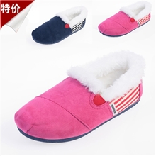 厂家直销拼色短筒雪地靴居家棉鞋学生款女鞋韩版条纹套脚月子鞋