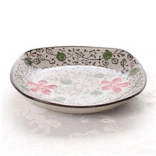 韩式圆角四方盘山田烧日式正方圆盘浅田烧高温釉下彩5.5寸盘