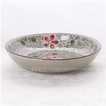 山田烧古田窑陶瓷餐具日韩式圆餐盘7寸饭盘汤盘高温釉下彩