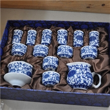 青花陶瓷茶具14头茶具套装茶杯闻香杯茶壶