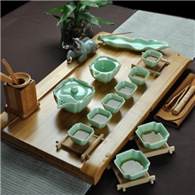 厂家高档茶具定窑青瓷陶瓷功夫茶具整套礼品竹制茶盘茶具套装