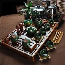 紫砂冰裂茶具套装整套陶瓷功夫茶具商务礼品礼盒实木茶盘套装