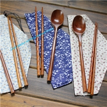 勺筷套装一级品环保优质旅游木勺筷套装带布套大漆色