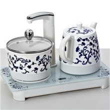 智能陶瓷电热水壶套装消毒功能触摸屏1.2L青花瓷