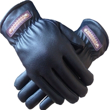 加绒加厚男款五指分指黑色皮革仿皮PU皮男士手套小额批发