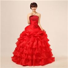 婚纱礼服红色婚纱新款长款抹胸礼服结婚敬酒服韩版批发婚纱