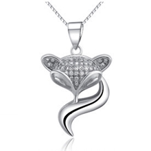 最新流行饰品桃花狐狸S925银微镶3A锆石银项坠吊坠淘宝爆款首饰