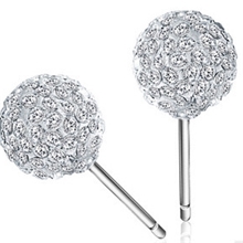 925纯银香巴拉钻球耳钉一对韩版韩国饰品批发天然水晶耳环耳饰