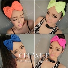 韩国材料荧光色糖果色纯色大蝴蝶结发带头带A136