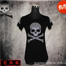 爆款厂家直销外贸原单mastermindmmj骷髅头捷克钻女式短袖t恤