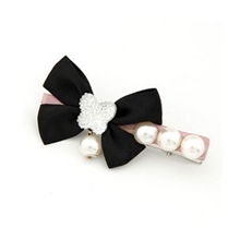 韩版发饰品批发时尚甜美果冻色珍珠蝴蝶结发夹边夹