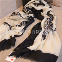 ZARA原单大牌风黑边双头豹子经典黑色斜纹棉围巾丝巾披肩热卖