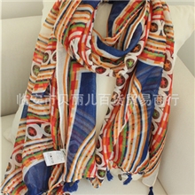 外贸原单出口韩国秋冬女士条纹流苏棉麻围巾长款丝巾超大纱巾