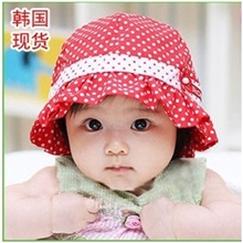 帽子厂家韩版宝宝帽子婴儿盆帽圆点蝴蝶结帽子