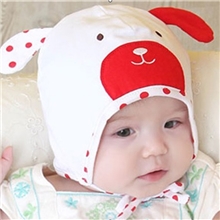 秋冬新款韩版婴儿套头绒帽天鹅绒全棉宝宝小狗系带帽子批发