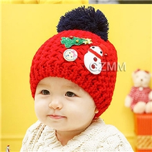 秋冬季新款婴儿帽子贝雷帽宝宝帽毛线帽男女圣诞雪人套头帽韩版