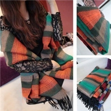 秋冬新款韩版仿羊绒名媛流苏围脖彩色条纹加厚彩虹披肩围巾批发