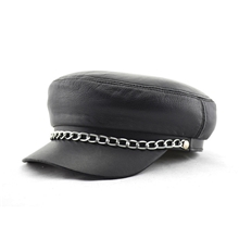 厂家直销银色链条款羊皮学生帽男女秋冬新款真皮帽子时尚潮流