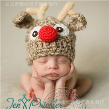 儿童帽子批发新款儿童手工帽针织卡通小鹿儿童帽手钩动物造型帽