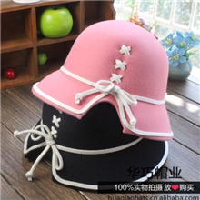 厂家直销甜美可爱圆顶渔夫羊毛呢帽女士礼帽子盆帽秋冬新款毡帽
