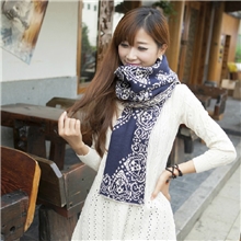 韩版时尚秋冬提花撞色青花男女通用保暖毛线针织围巾厂家批发