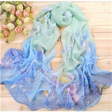 义乌围巾厂家供应新款喜鹊报春图印花雪纺长丝巾批发常年现货