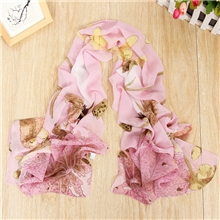 长款丝巾批发9月份最新款清爽小鸟嬉戏藕塘图雪纺丝巾常年现货