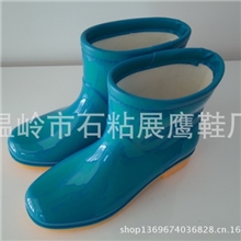 【厂家雨鞋批发】展鹰双色时尚皮口女式棉雨鞋pvc雨鞋