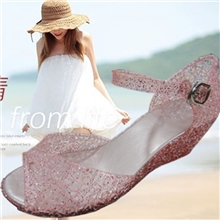 2013新款时尚甜美百搭沙滩凉拖婚鞋鱼嘴坡跟果冻女鞋碎花镂空单鞋