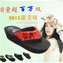 特价销售2013爆款AMH夏季亮片女人字拖松糕厚底鞋高弹凉拖鞋