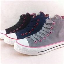 新款帆布鞋女鞋中帮纯色系带三次硫化帆布鞋批发