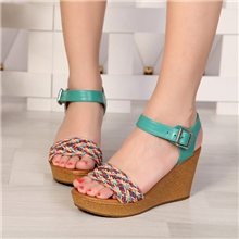 品牌同款2013新款混色编织带百搭舒适破跟松糕底凉鞋女鞋新款