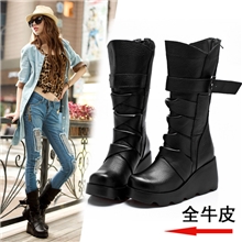 【荐】真皮女鞋批发冬季时尚靴子牛皮女靴中筒靴温州品牌女式单靴