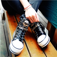温州厂家2013年新款亮皮水钻骷髅头系带厚底松糕鞋内增高女单鞋