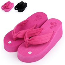 2013热销毛巾布夏季女款坡跟厚底人字拖鞋夹脚拖鞋沙滩拖凉拖