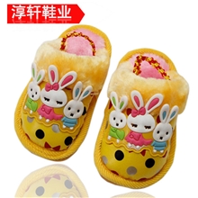 儿童款三只小白兔棉拖鞋幼儿系后带保暖防滑耐磨精品吹气鞋批发