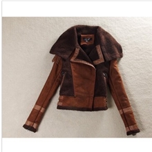 批发A款B款TOPSHOP皮毛一体复古机车款麂皮绒羊羔毛外套皮衣女