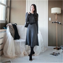 2013预售韩国代购超优雅OL气质冬季内搭超长款毛连衣裙