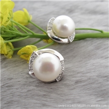 10MM面包形AAA级天然淡水925银珍珠耳钉