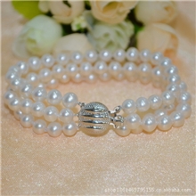 6MM近圆形AAA级天然淡水三排珍珠手链