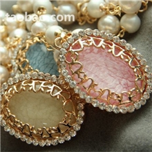 夏装新款甜美气质时尚珍珠链琥珀石钻石百搭项链女