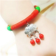 原创纯手工DIY藏银长命锁蜡绳民族风手链出入平安富贵彩石手环
