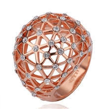 华利精美时尚流行镂空球形镶钻玫瑰金戒指
