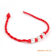 S545路路通3三镀金珠手链3三镀珠手链情侣款红绳子红手绳