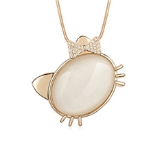 毛衣链猫眼石韩国欧美卡通高档镀真金可爱KT猫猫眼石毛衣链