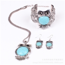 MN1630欧美流行时尚个性猫头鹰绿松石项链/套链批发
